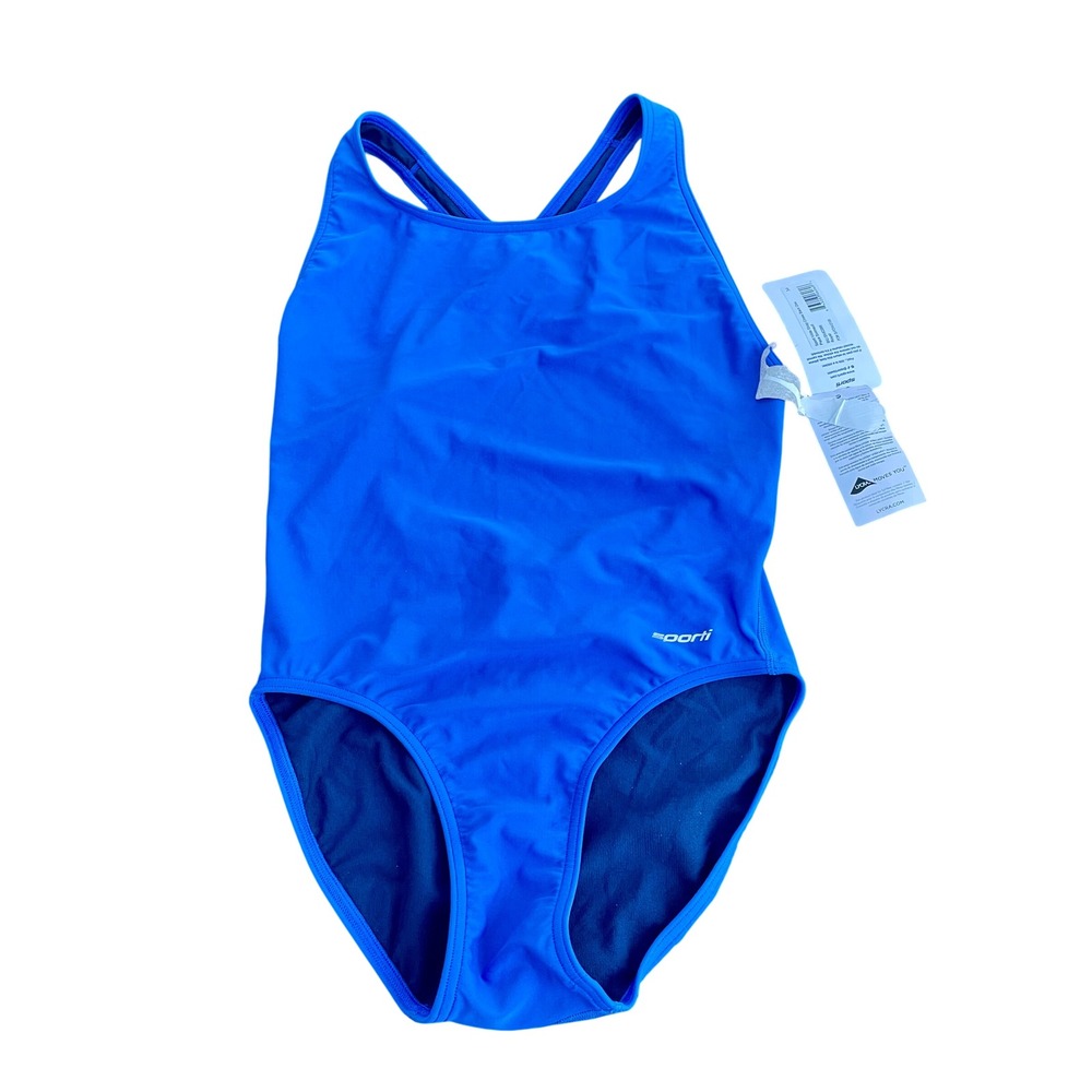 Sporti‎ Womens Wide Strap Cross Back One Piece Swimsuit Royal Blue 34  NEW